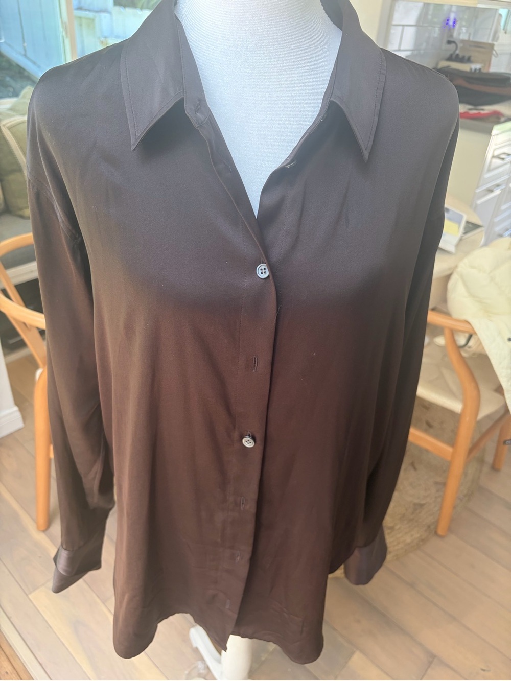 Classic Brown Button-Front Women's Shirt -Frame
